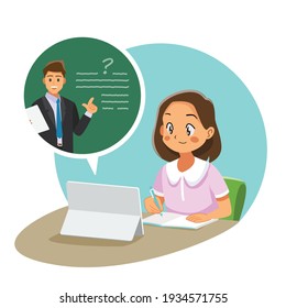Digital classroom, online teaching Educational web seminar, internet classes,Vector illustration cartoon character.