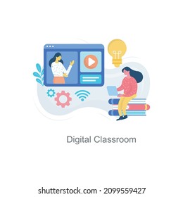 Digital Classroom vector illustration isolated on white background. Flat Illustration style design.