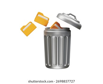 Digital Cleanup Folders into Trash Bin icon 3d render illustration