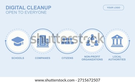 Digital cleanup open to everyone banner. Digital Cleanup for Everyone. Collective Digital Cleanup Initiative. Organizations and Individuals Cleaning Up Data. Vector illustration