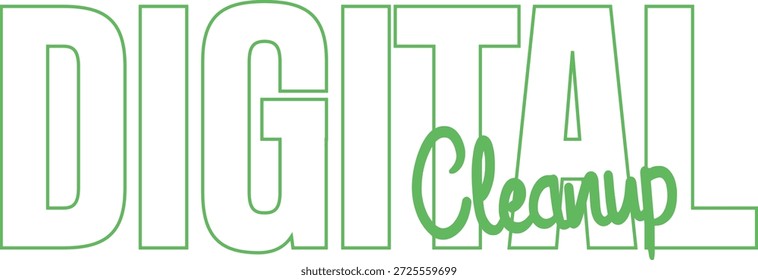 Limpeza digital Tipografia de texto verde elegante. perfeito para banners de tecnologia ecológica, cartazes ou gráficos de mídia social. Conceito de tecnologia verde. Dia da limpeza digital. Ideal para empresas. Ilustração vetorial