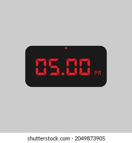 Digital clock 5 pm flat icon logo