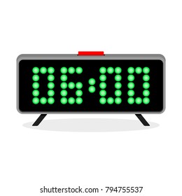 Digital clock alarm 6 a.m. Time clock digital, display modern electronic. Vector illustration