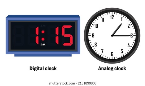 Digital clock and analog clock time 01-15- vector