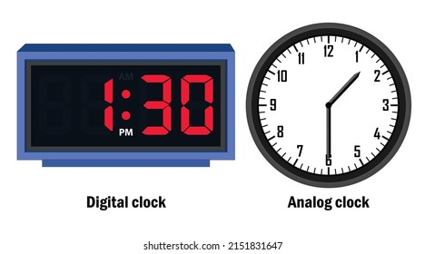 Digital clock and analog clock. time 01-30- vector