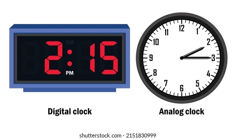 Digital clock and analog clock time 02-15- vector