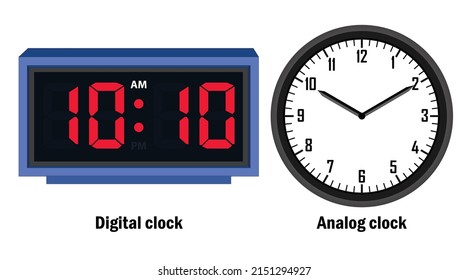 Digital clock and analog clock time 10-10-P.M vector