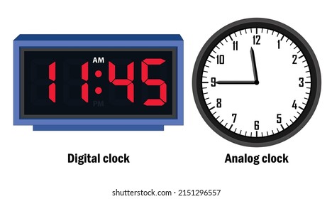 Digital clock and analog clock time 11-45-AM vector