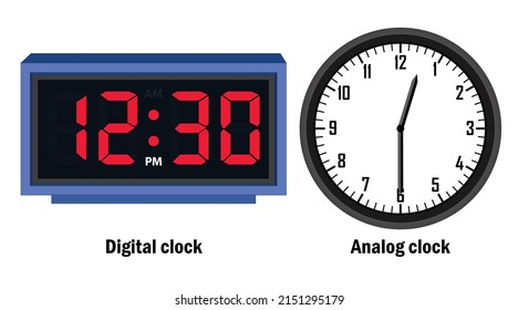 Digital clock and analog clock time 12-30-P.M vector