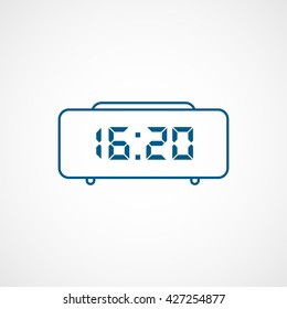 Digital Clock Blue Line Icon On White Background