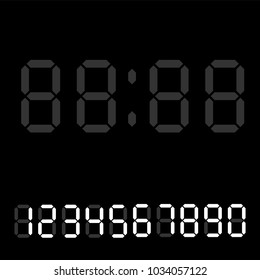 Reloj digital. Números digitales calculadores. Cartas de reloj de alarma. Números establecidos para un reloj digital y otros dispositivos electrónicos. Vector 10 EPS.