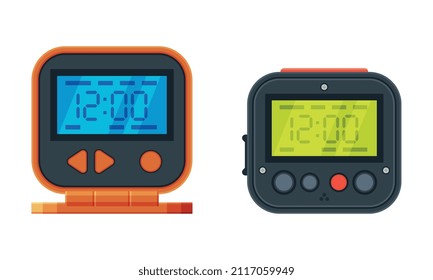 Digital Clock with Clockwork Mechanism Displaying Time Vector Set