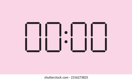 Digital clock close up displaying 00:00 o'clock, am or pm, simple flat black icon vector eps 10