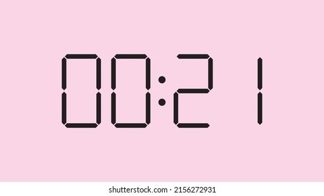 Digital clock close up displaying 00:21 o'clock, am or pm, simple flat black icon vector eps 10