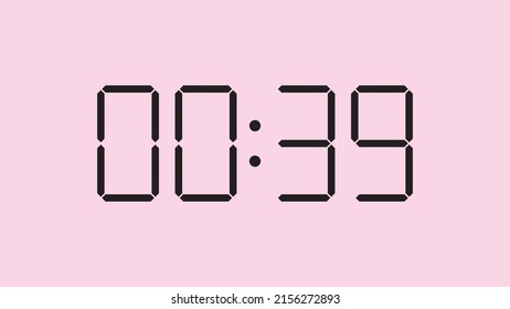 Digital clock close up displaying 00:39 o'clock, am or pm, simple flat black icon vector eps 10