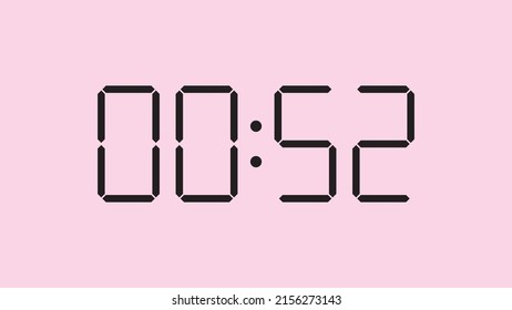 Digital clock close up displaying 00:52 o'clock, am or pm, simple flat black icon vector eps 10