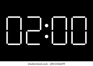 Digital clock close up displaying 02:00 o'clock, simple flat black icon vector eps 10