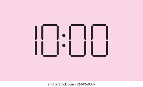 Digital clock close up displaying 10:00 o'clock, am or pm, simple flat black icon vector eps 10