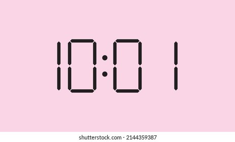 Digital clock close up displaying 10:01 o'clock, am or pm, simple flat black icon vector eps 10