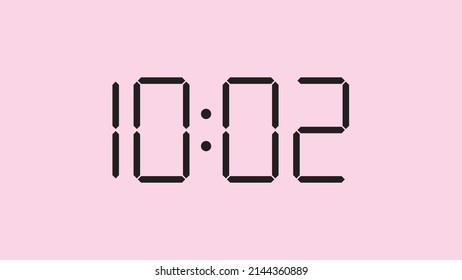 Digital clock close up displaying 10:02 o'clock, am or pm, simple flat black icon vector eps 10