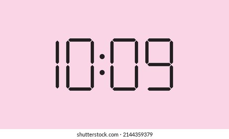 Digital clock close up displaying 10:09 o'clock, am or pm, simple flat black icon vector eps 10