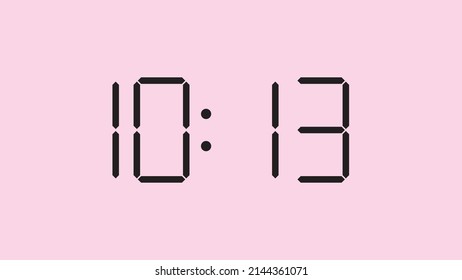 Digital clock close up displaying 10:13 o'clock, am or pm, simple flat black icon vector eps 10