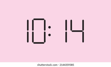 Digital clock close up displaying 10:14 o'clock, am or pm, simple flat black icon vector eps 10