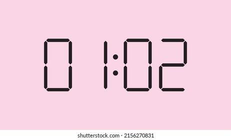 Digital clock close up displaying 1:02 o'clock, am or pm, simple flat black icon vector eps 10