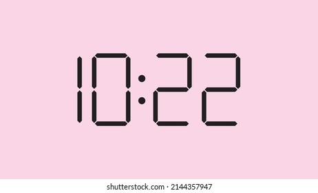 Digital clock close up displaying 10:22 o'clock, am or pm, simple flat black icon vector eps 10