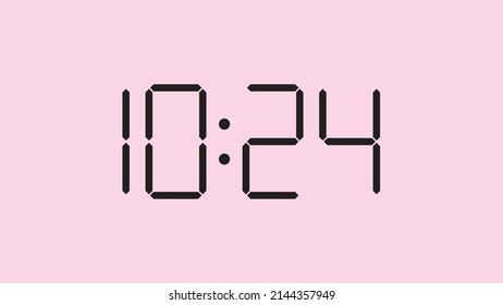 Digital clock close up displaying 10:24 o'clock, am or pm, simple flat black icon vector eps 10