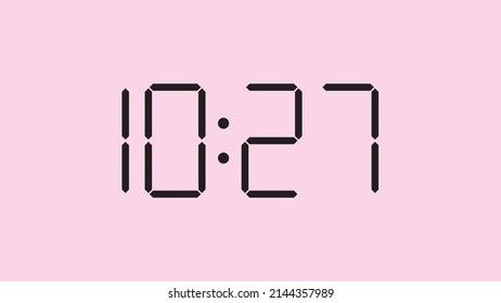 Digital clock close up displaying 10:27 o'clock, am or pm, simple flat black icon vector eps 10