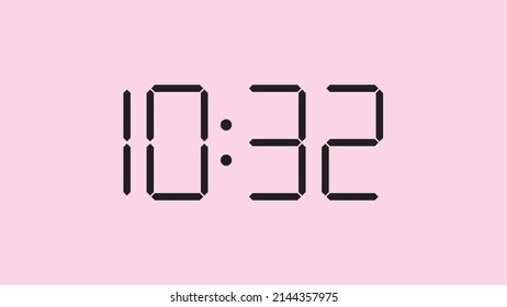 Digital clock close up displaying 10:32 o'clock, am or pm, simple flat black icon vector eps 10