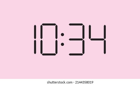 Digital clock close up displaying 10:34 o'clock, am or pm, simple flat black icon vector eps 10