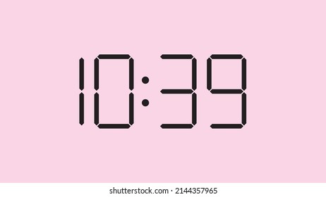 Digital clock close up displaying 10:39 o'clock, am or pm, simple flat black icon vector eps 10