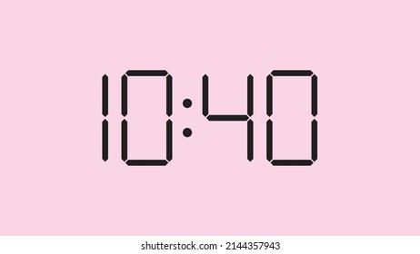 Digital clock close up displaying 10:40 o'clock, am or pm, simple flat black icon vector eps 10