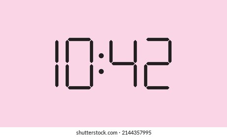 Digital clock close up displaying 10:42 o'clock, am or pm, simple flat black icon vector eps 10