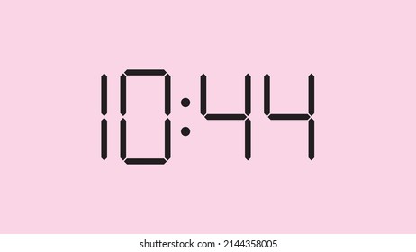 Digital clock close up displaying 10:44 o'clock, am or pm, simple flat black icon vector eps 10