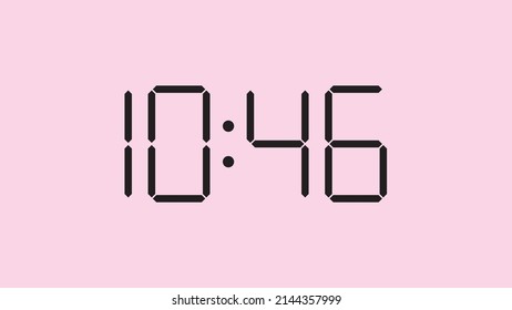 Digital clock close up displaying 10:46 o'clock, am or pm, simple flat black icon vector eps 10