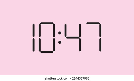 Digital clock close up displaying 10:47 o'clock, am or pm, simple flat black icon vector eps 10
