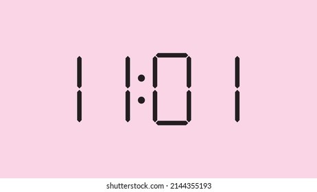 Digital clock close up displaying 11:01 o'clock, am or pm, simple flat black icon vector eps 10