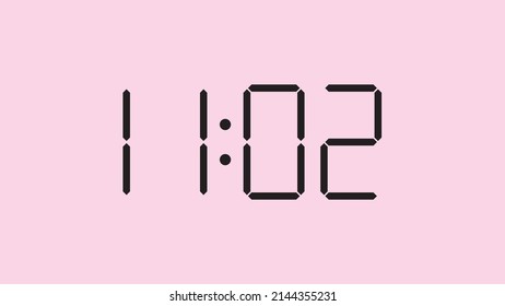 Digital clock close up displaying 11:02 o'clock, am or pm, simple flat black icon vector eps 10