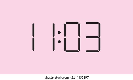 Digital clock close up displaying 11:03 o'clock, am or pm, simple flat black icon vector eps 10