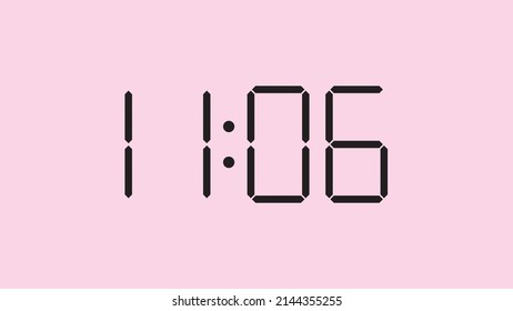 Digital clock close up displaying 11:06 o'clock, am or pm, simple flat black icon vector eps 10