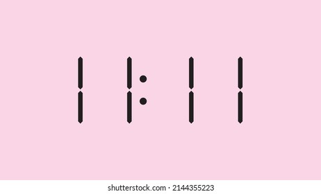 Digital clock close up displaying 11:11 o'clock, am or pm, simple flat black icon vector eps 10