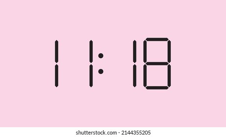 Digital clock close up displaying 11:18 o'clock, am or pm, simple flat black icon vector eps 10