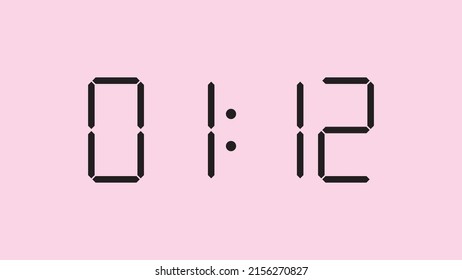 Digital clock close up displaying 1:12 o'clock, am or pm, simple flat black icon vector eps 10