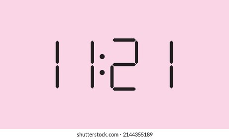 Digital clock close up displaying 11:21 o'clock, am or pm, simple flat black icon vector eps 10