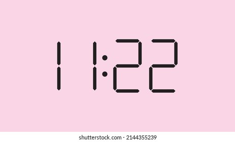 Digital clock close up displaying 11:22 o'clock, am or pm, simple flat black icon vector eps 10