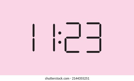 Digital clock close up displaying 11:23 o'clock, am or pm, simple flat black icon vector eps 10