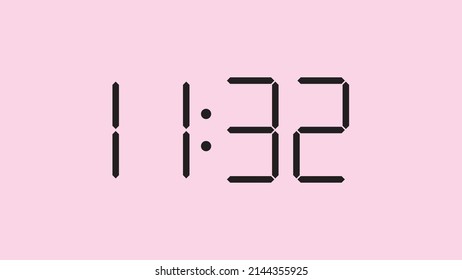 Digital clock close up displaying 11:32 o'clock, am or pm, simple flat black icon vector eps 10